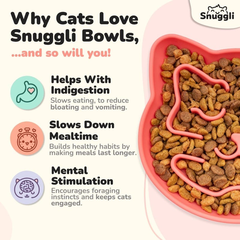 Snugli Slow Feeder Cat Bowl | Cat Puzzle Feeder for Slow Eating, Mental Enrichment, Digestion, & Bloat Relief | Non-Slip Silicone, Dishwasher Safe, 1 Cup (Coral) - Image 3